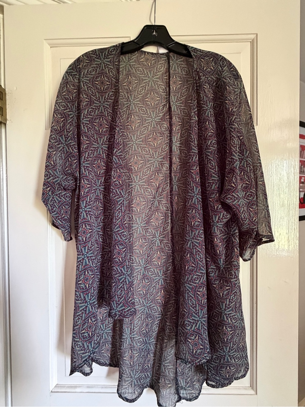 LuLaRoe Multicolor Geometric Print Top - Teal, Purple, Red